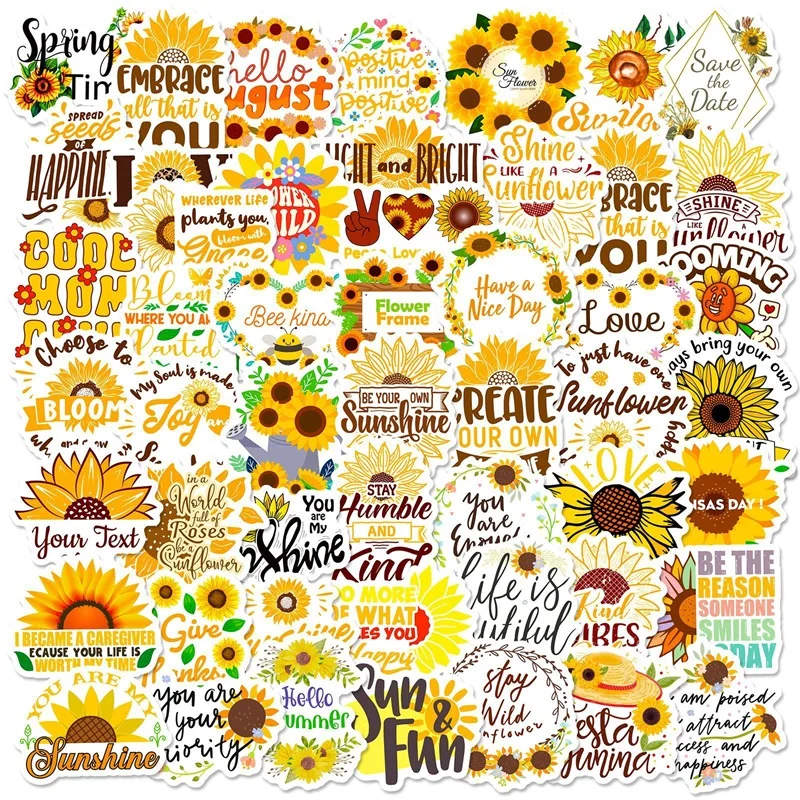 10/30/50PCS Cartoon Sunflower PVC Sticker Aesthetic Decoration Scrapbooking Stationery DIY Hand Accounting School Supplies