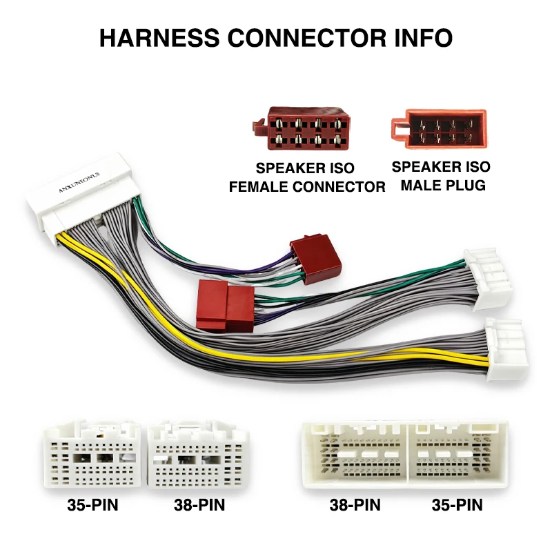 DSP Amp T-Harness Cable 35Pin 38Pin SOT Lead for Hyundai Kia 2018+, Plug & Play Car Audio ISO Speaker Signal Breakout Harness