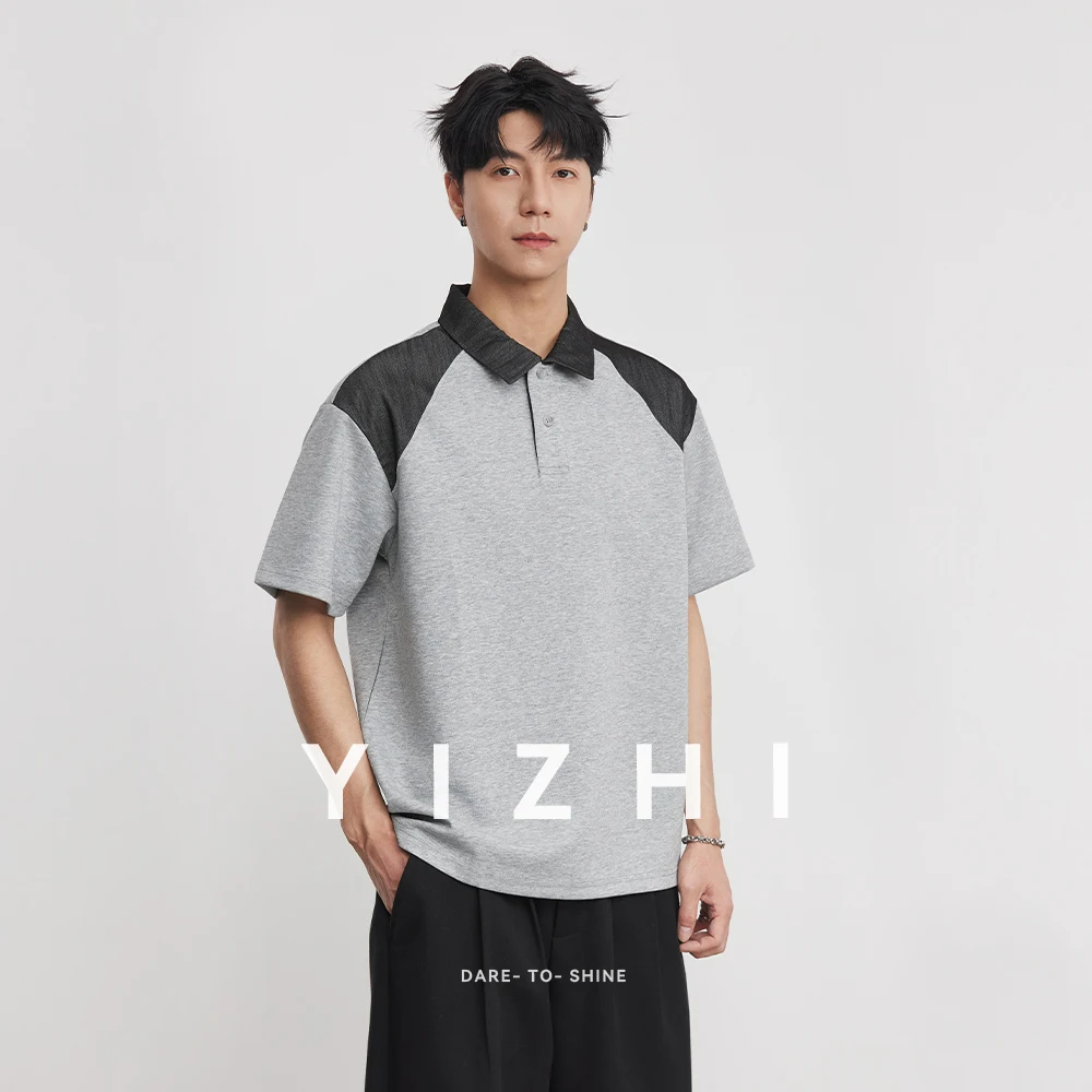 

Men's Patchwork Lapel Short Sleeve Polo Shirt 2026 Summer New Mamba Cotton T-Shirt Fashion Casual Top