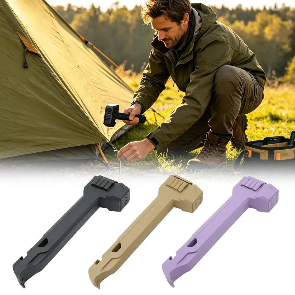 All‑Terrain Multifunctional Camping Hammer Kit, Portable Tent Stake Driver Remover Built‑in Opener with Storage Complete Outdoor
