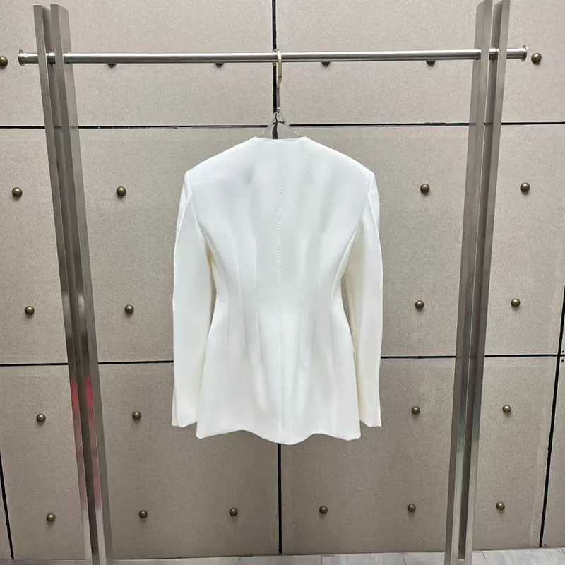 Lady's double-breasted round-neck suit, fashionable casual fitted jacket, high-quality business suit, 2026, new style, y2k