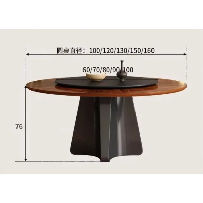 

French Retro Wooden Round Table Antique Style Wooden Walnut Color Dining Table With Turntable For Household Dinner Table