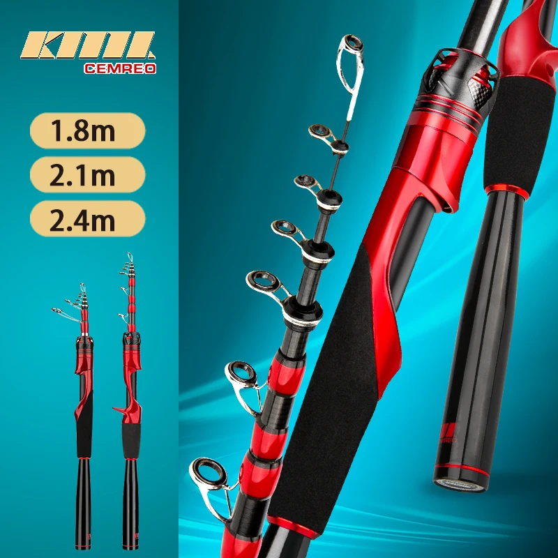 

CEMREO Travel Fishing Rod Mini Portable Short Carbon Fiber Telescopic Fishing Rod 1.8m/2.1m/2.4m Easy Carry Fishing Tackle