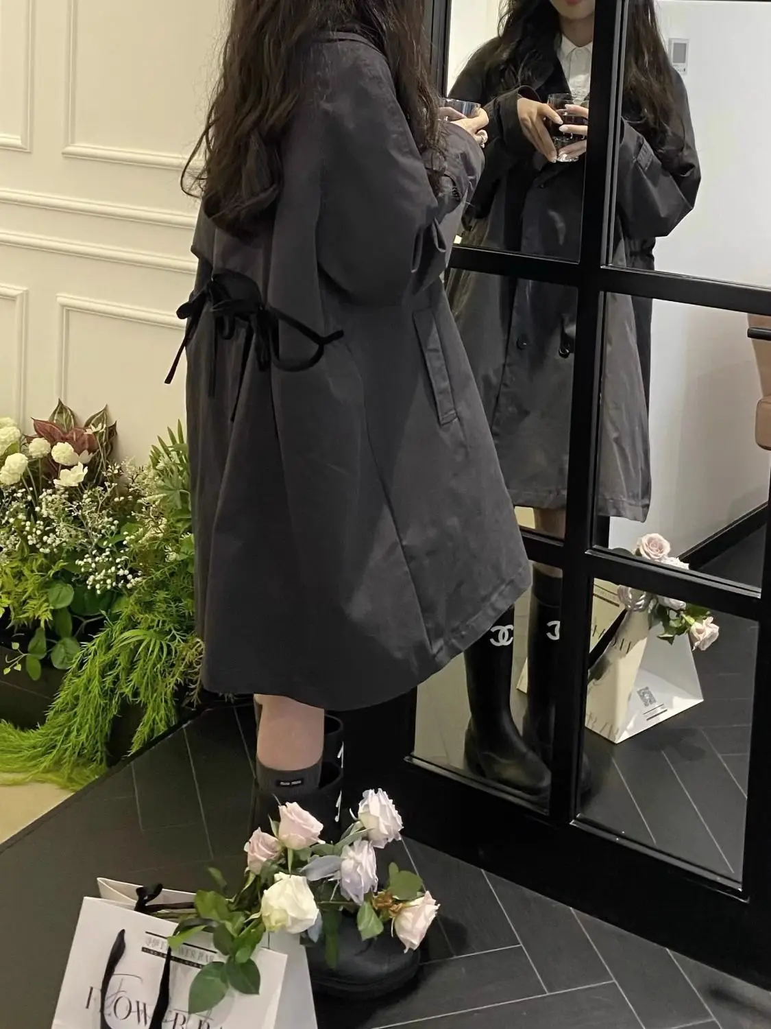 

Beige Trench Coat For Women Traditional Upper Apparel European American Sense Splicing White Faionable Thin Windbreak Turndown