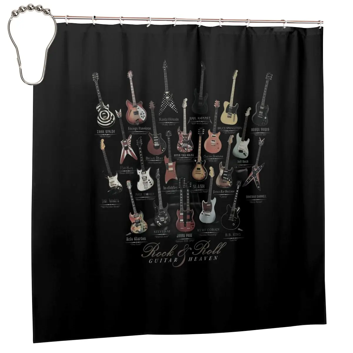 Rock & Roll Guitar Heaven Slash Bb King Angus Young Steve Vai Paul Stna Shower Curtain Bathroom Curtain Durable Bath Decor