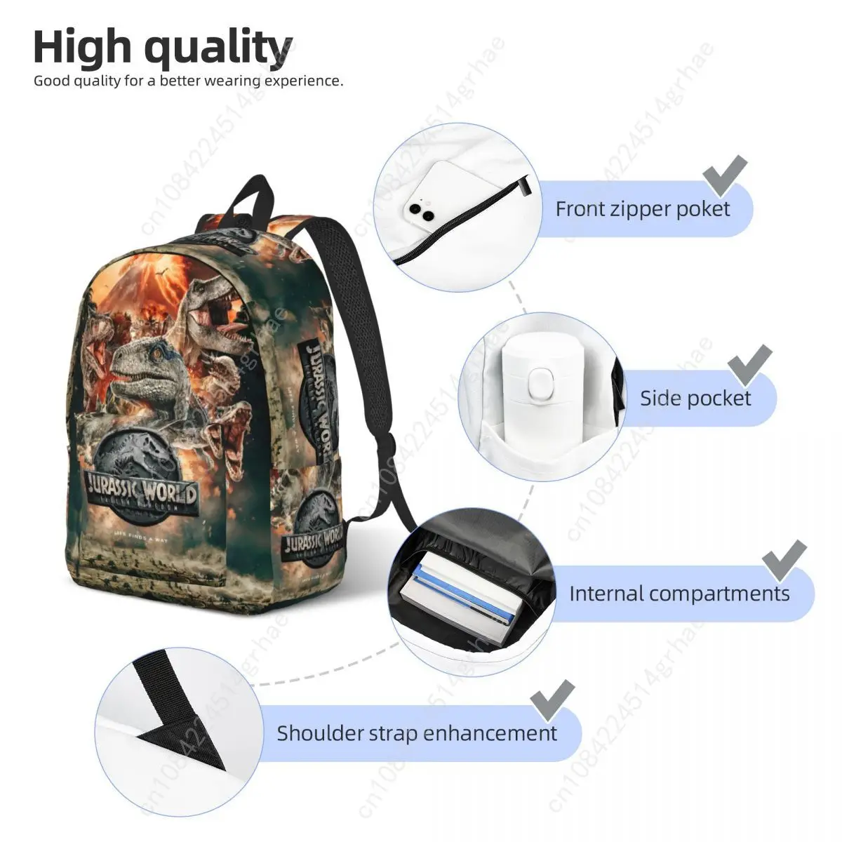 Jurassic Park World Classical Backpack Sports Student Work Daypack untuk Pria Wanita Tas Kanvas Komputer Laptop