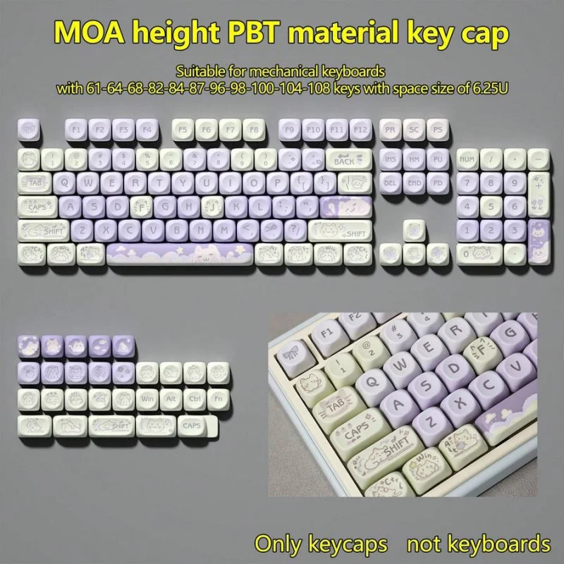 

MOA Height PBT Mechanical keyboard keycaps - Round cute bear/Dog/Cat design，Blue/Pink/purple，Keycap only，Compatible MX Switch