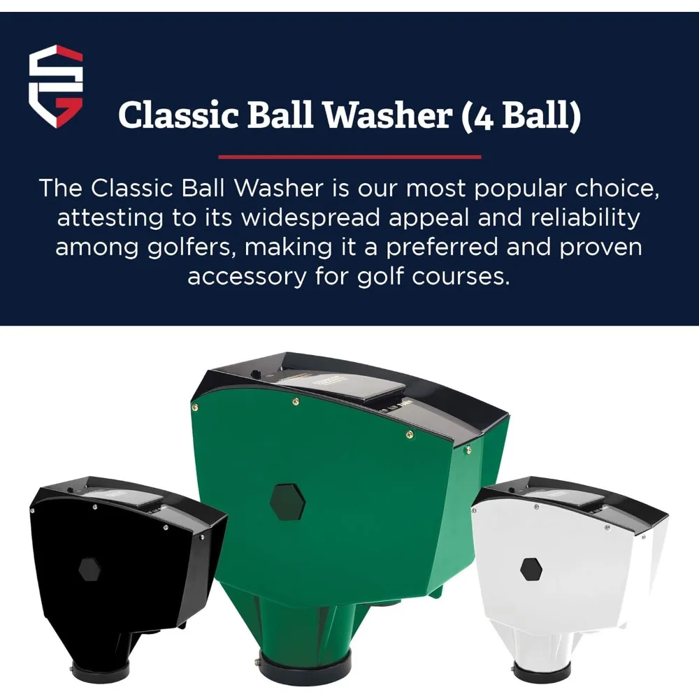 Classic Ball Washer - 4 Ball Capacity Golf Ball Cleaner | Improved Brush Design, Available in 7 Colors