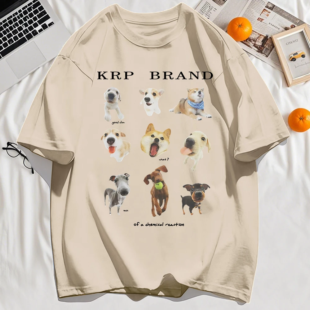 

Funny Dogs Combination Pattern Retro T-Shirt Mens Summer All-Match Tee Trendy O-Neck Trendy Tops Loose Unisex Cotton Streetwear