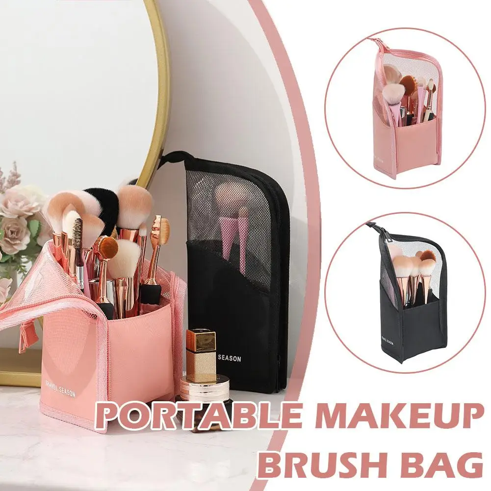 Bolsa de cosméticos con soporte para mujer, neceser de viaje con cremallera transparente, organizador de brochas de maquillaje femenino, Y7K2