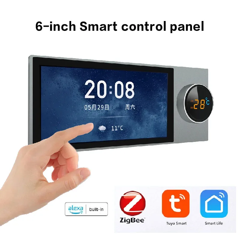 6 Inch Tuya Smart Home Control with Zigbee Hub Gateway  Alexa Voice Multi-function Touch Screen Central Control Switch Panel