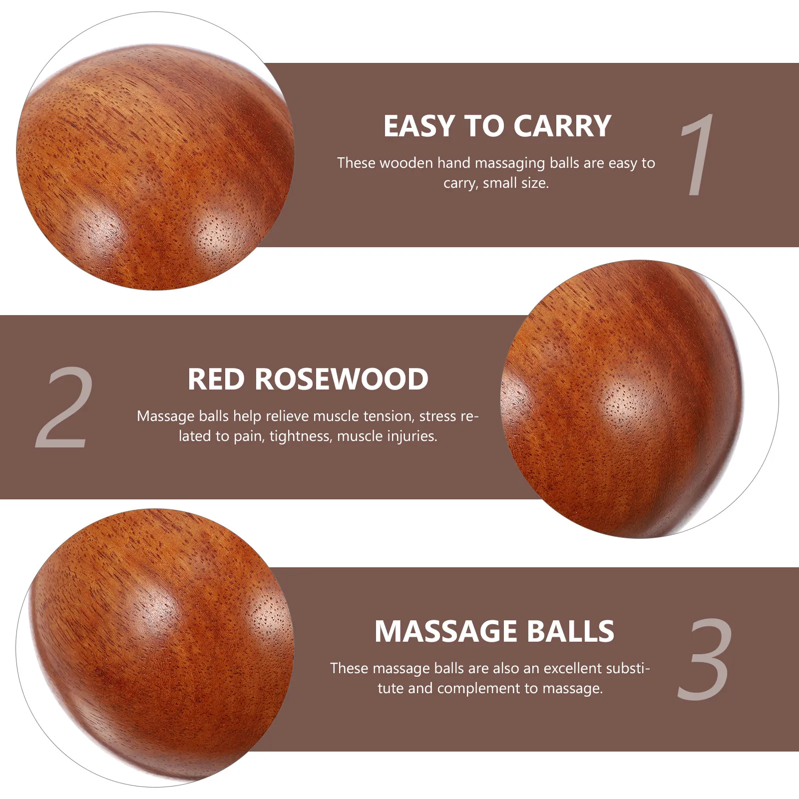2Pcs Red Rosewood Hand Massage Balls Ergonomic Wooden Spheres for Hand Rehabilitation Finger Mobility Palm Massage Stress