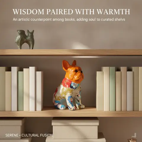 VILEAD Water Transfer French Bulldog Figurine Resin Artistic Decorative Statuette Exquisite Details Modern Home Decor Item