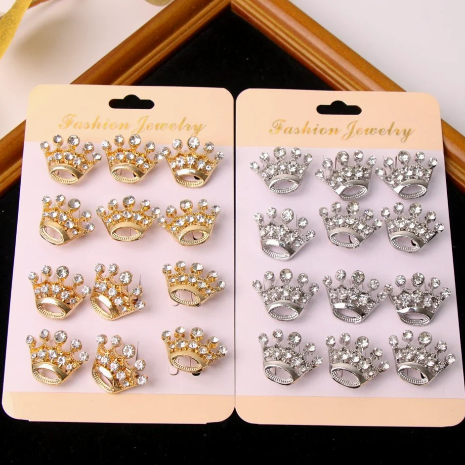 12-Piece Set of Crown-Design Brooches for Men and Women, Jewelry, Fashion Accessories, and Party Gifts