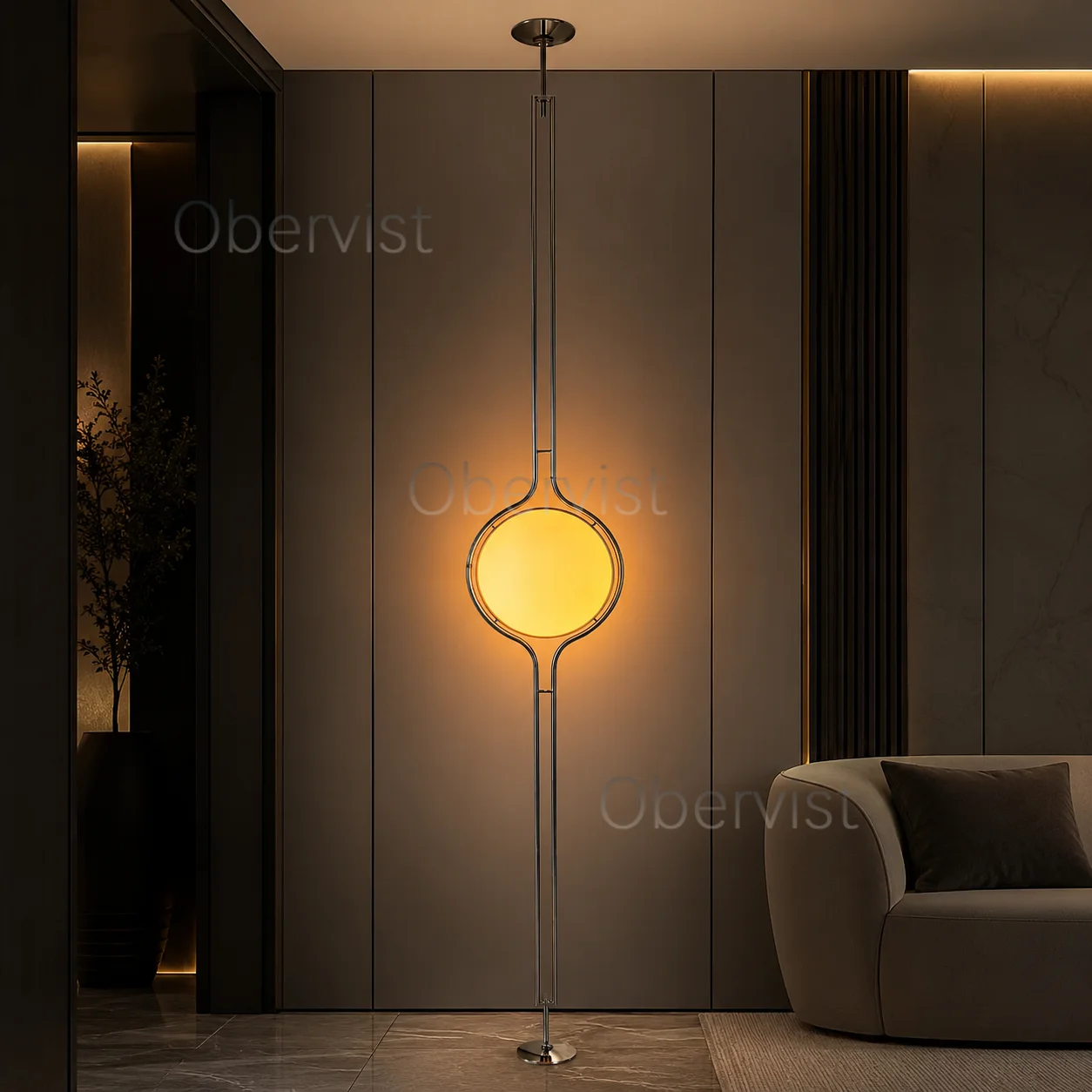 French LED Cream Acrylic Floor Lamp with Round Shade Metallic Lustre for Living Room, Bar Room Decorative Lamps