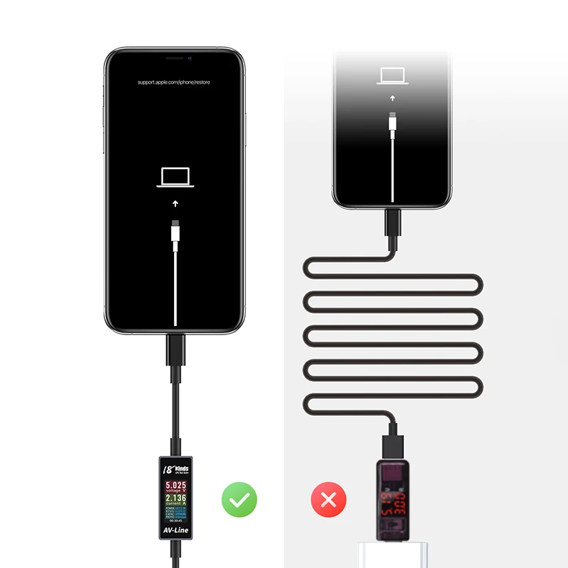 Cable de carga USB con detección inteligente AV, Cable de carga de corriente de voltaje Real, Lightning/tipo a USB