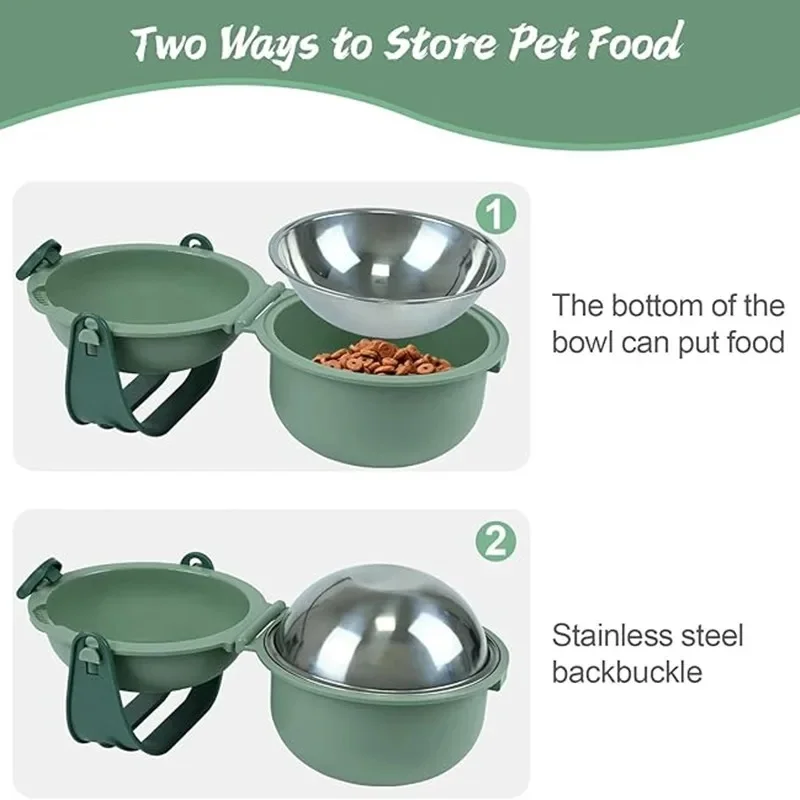 Pet portable carrying bowl folding bowl outdoor hiking dog double bowl feeding and drinking basin cat food bowl
