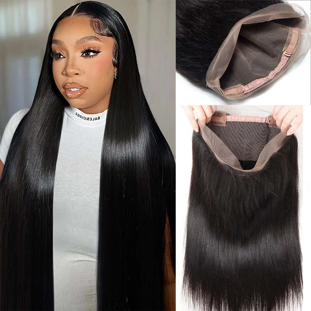 Straight 360 Full Lace Frontal 100% Brazilianh Human Hair 12-24 inch Natural Color Made Of Transparent Lace on sale for Women