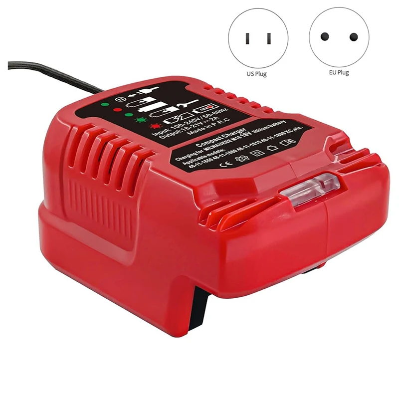 Replace Mini Charger For Milwaukee M18 18V Battery,1/4 Size Of For-Original,For 48-11-1850 48-11-1840 48-11-1815 Durable EU Plug