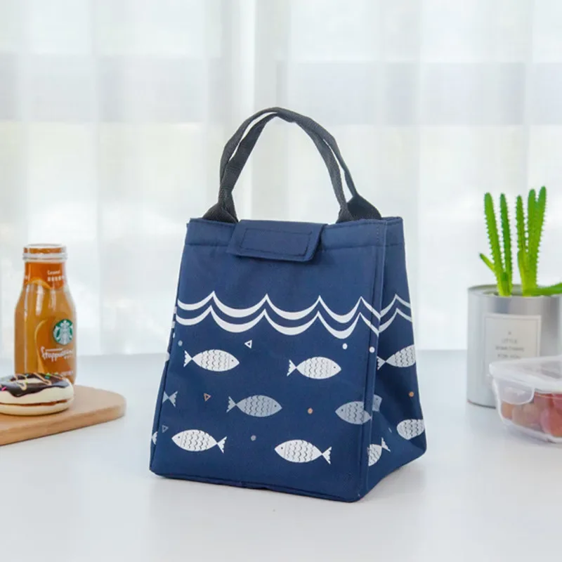 New Waterproof Canvas Lunch Bag Functional Pattern Cooler Lunch Box Portable Insulated Canvas Thermal Food Picnic Bags Lonchera