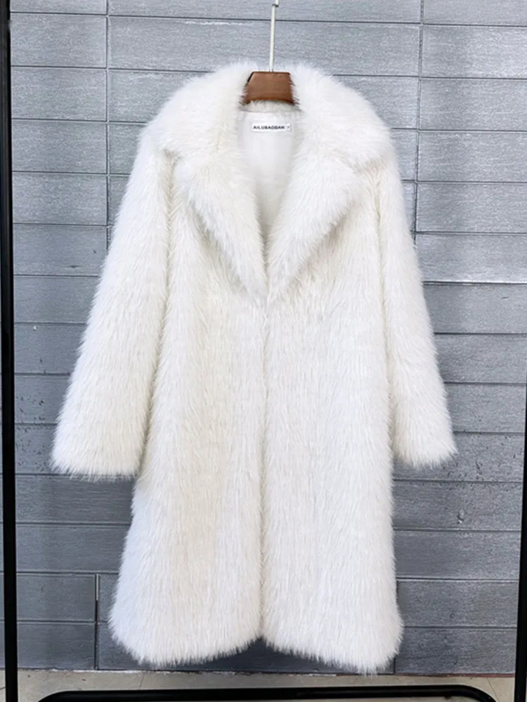 ZADORIN Women Long Fluffy White Faux Fur Coat 2024 Winter Lapel Thick Warm Faux Fur Jackets Coats for Womens Jacket Outerwears