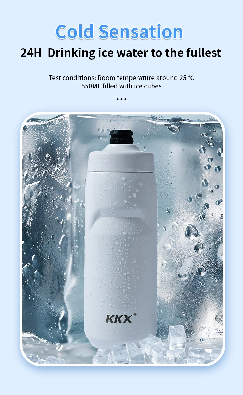 KKX Kühlende Fahrrad-Trinkflasche 550ML Tragbare MTB Rennrad Vakuum 304 Edelstahl Fahrradflasche – Detail 10