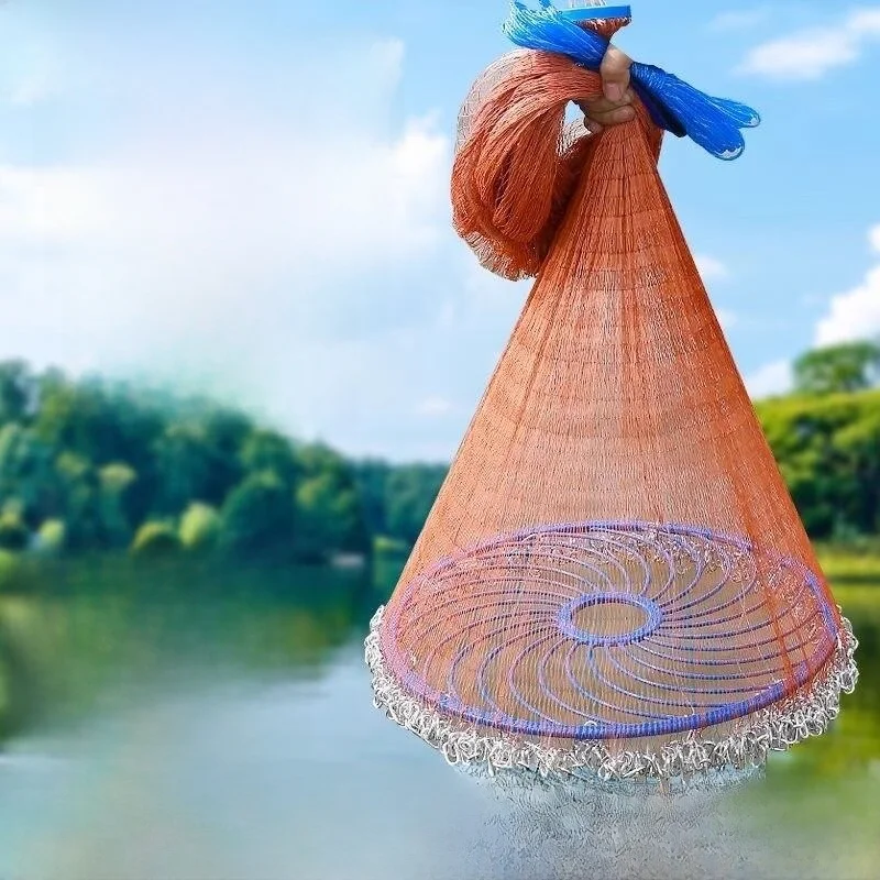 easy-to-throw-disk-style-fishing-net-handheld-round-plate-net-high-efficiency-fishing-tool-dumbbell-type-fishing-gear-outdoor