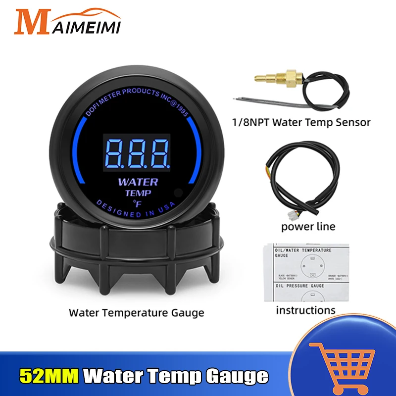 

2" 52mm Car Water Temperature Gauge 68°F to 248°F Fahrenheit Degree With 1/8NPT Water Temp Sensor for 12V Gasoline Car Truck SUV