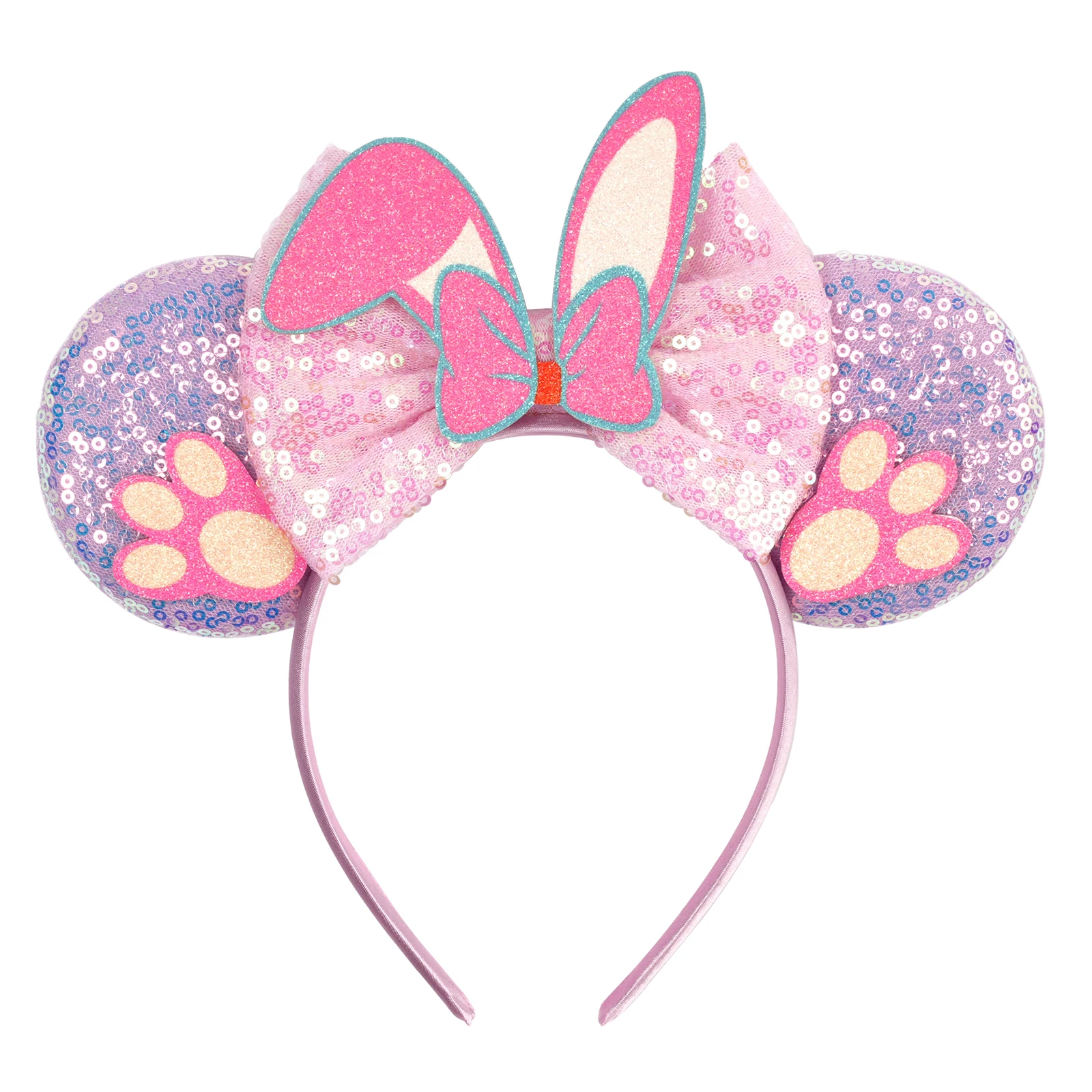 

2025 Newest Cartoon Minnie Ears Headband Birthday Girl Festival Party Sequins Bow Kid Adult Hairband Women Girl Hair Accessories