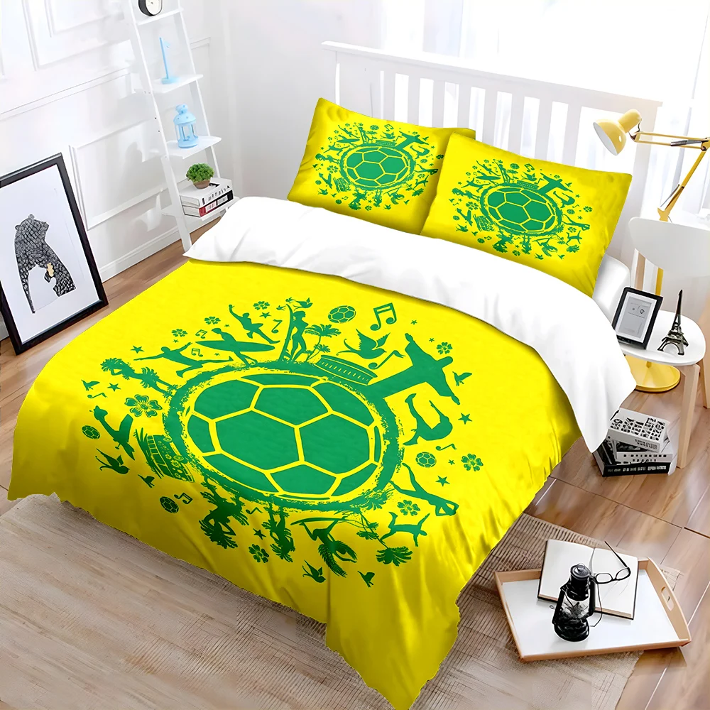 Brazil elements and football theme Bedding Set for Kids Luxury Gift 3pcs Digital Print Comforter Set Soft Comfortable Breathable