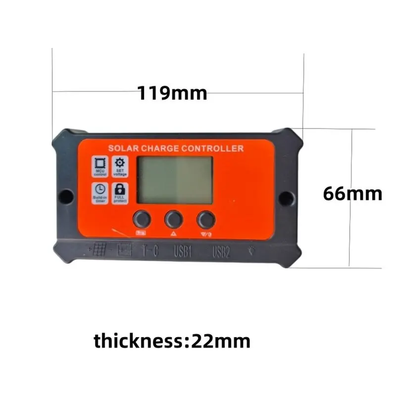 B97A-Solar Charge Controller 10A With LCD Display, Type-C DC Input, Supports 12V/24V Batteries Compatibility