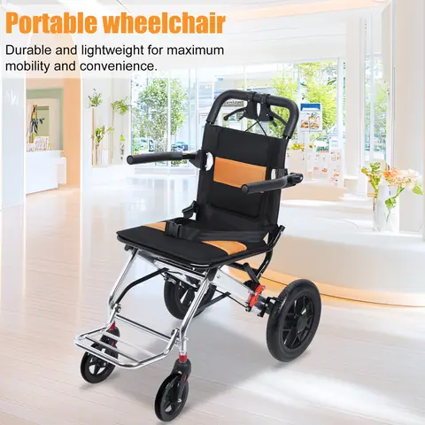 Lightweight Foldable Transport Wheelchair, 15.75-inch Seat Portable Transport Chair With Handbrake Travel Wheelchair