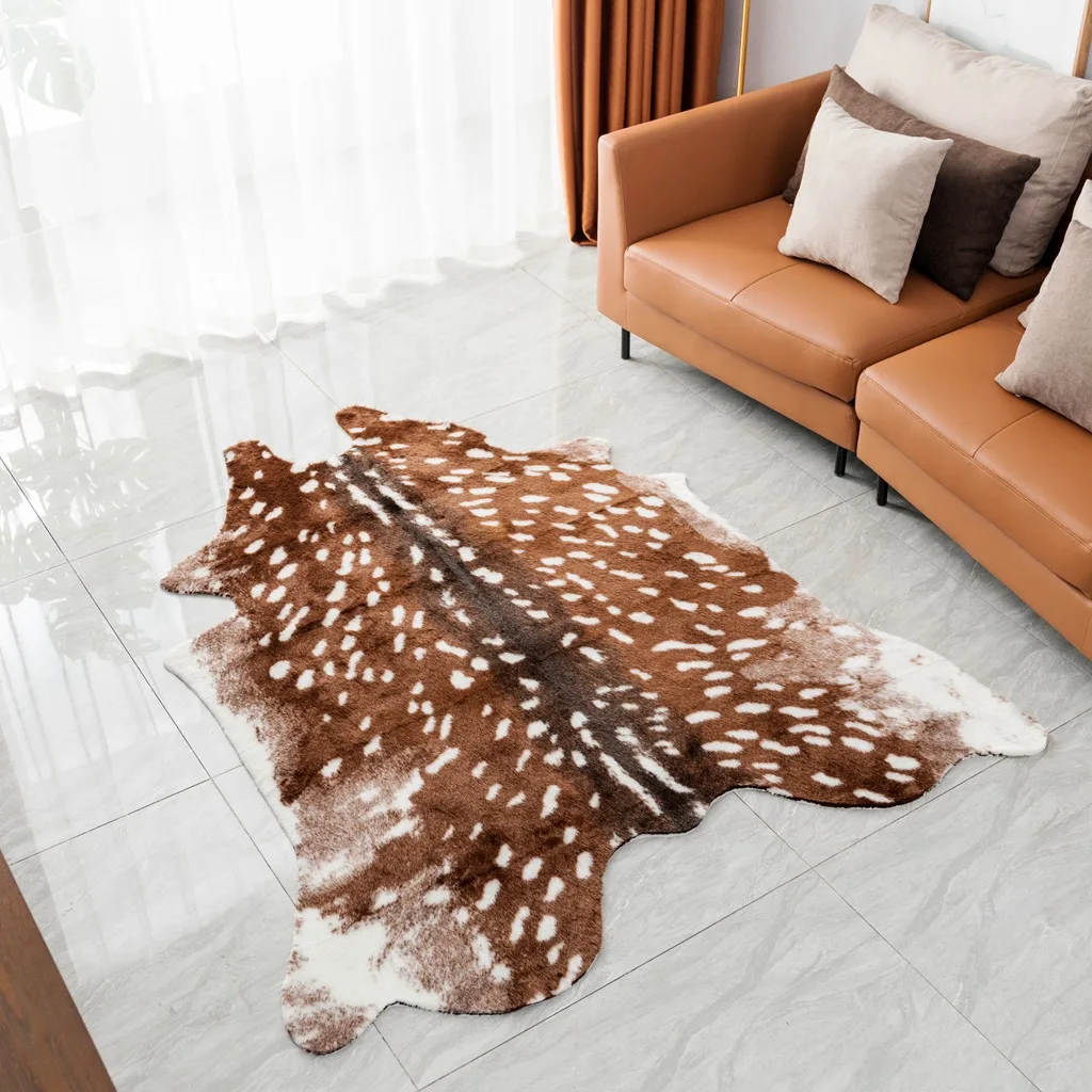 NOAHAS Faux Fur Cute Animal Printed Plum Deer Rug Bedroom Living Room Sofa Rug Floor Mats Home Warmth Decorative Rugs