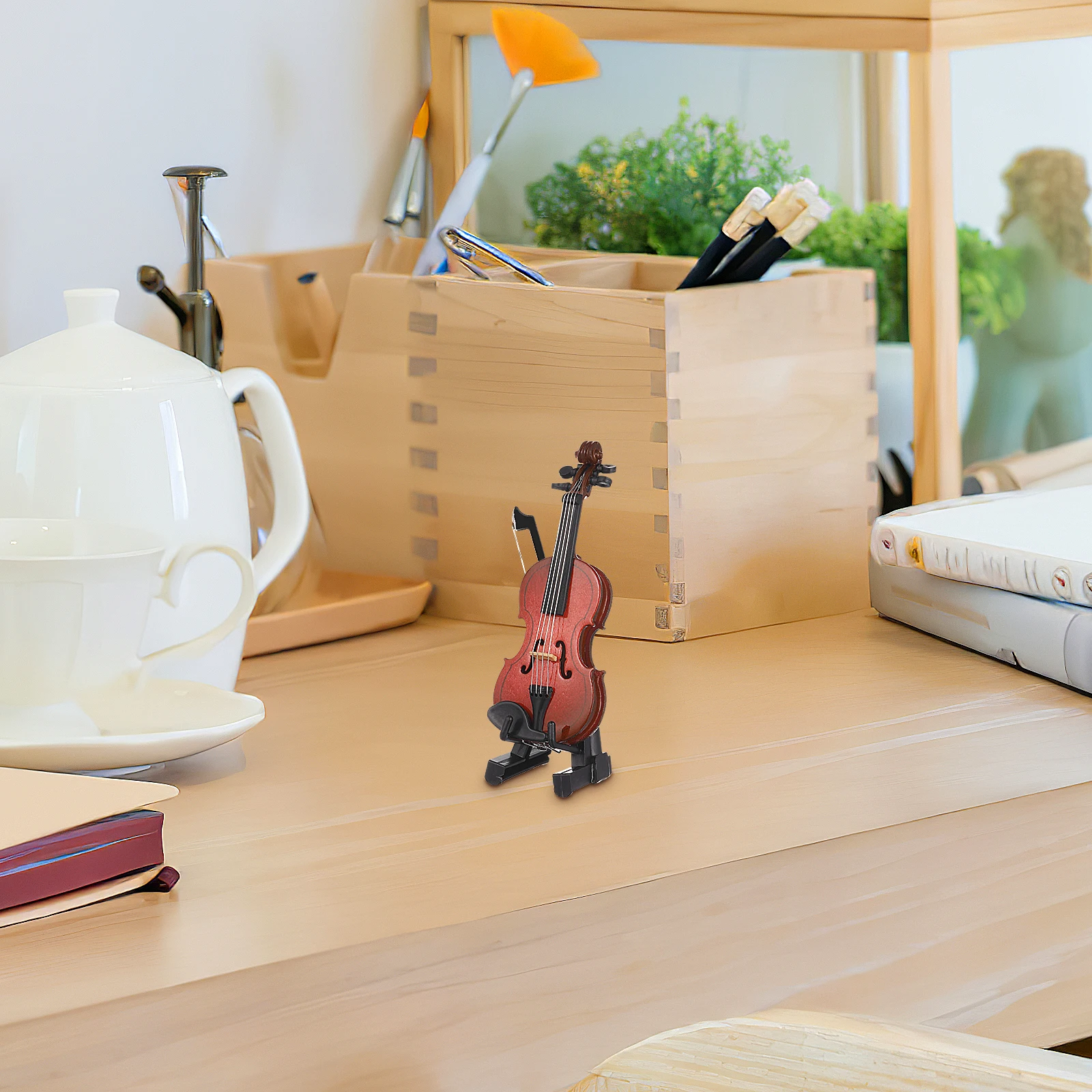 

1 set 1 Set Wood Mini Violin Decoration Desktop Ornament Romantic Home Gift Creative Photo Prop Miniature Violin