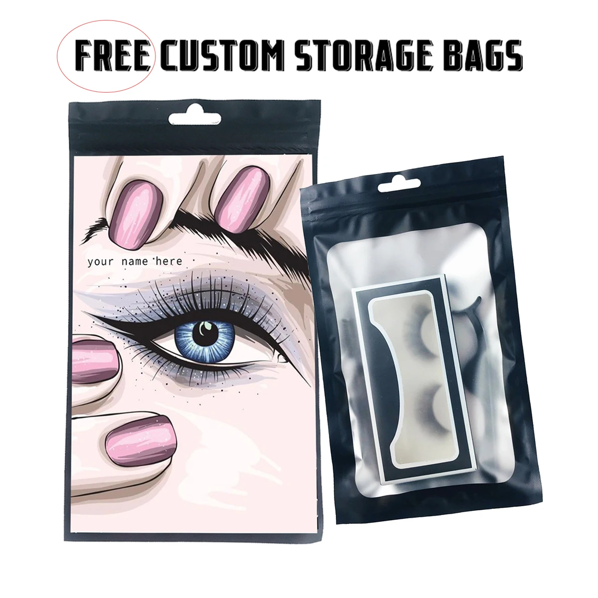 Wholesale Lash Bags Package Custom Eyelash Nail Bags Logo False Mink Lashes False Nail Packaging Natural Eyelashes Storage Bags