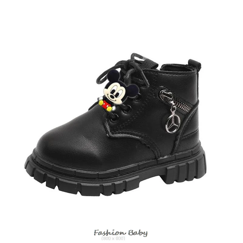 Mickey Minnie Children\'s Fashion Boots for Boys Short Boots New Girls Leather Ankle Boots Kids Yellow Black Fashion Sneakers