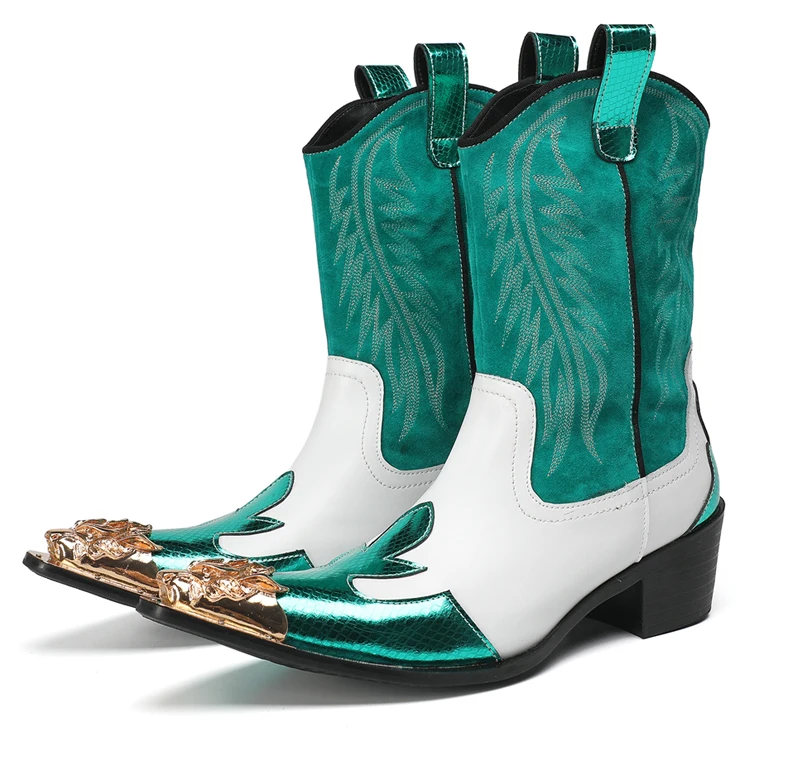 Mode Spitz Männlichen Stiefeletten Plus Größe Party Schuhe Stickerei Cowboy Stiefel Aus Echtem Leder Männer Motorrad Kurze Stiefel – Detail 31