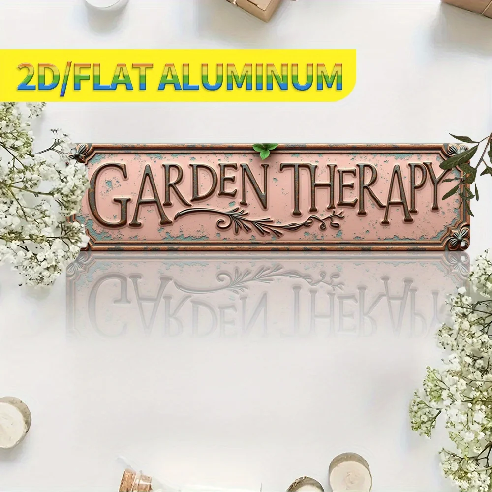 Vintage Garten-Therapie Metallschild, 2D Flaches Aluminium Retro Wanddekor-Plakette, Rustikales Blumen-Kunstposter für Haus, Garten und Terrasse