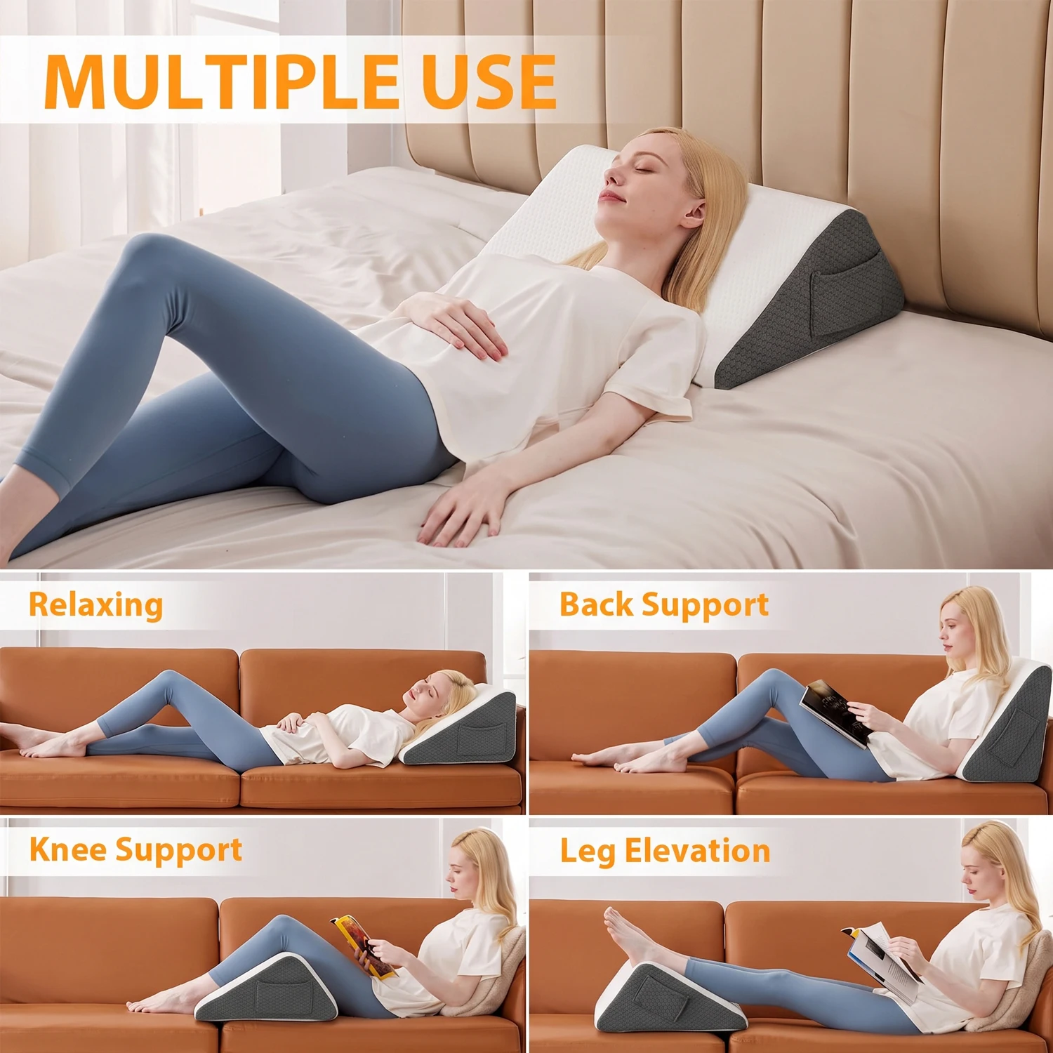 Knee Wedge Pillow for Back Sleeping, Leg Elevation for Pain Relief, Post-Surgery & Circulation