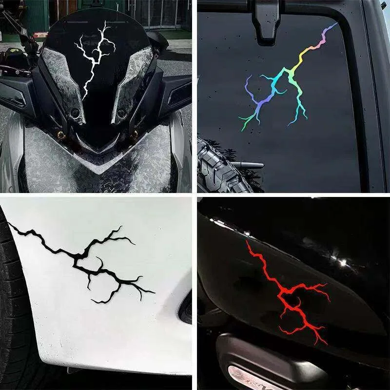 Car Sticker Featuring Lightning Pattern, Black Stripe Design for Helmet Decoration, Personalized Modification Sticker