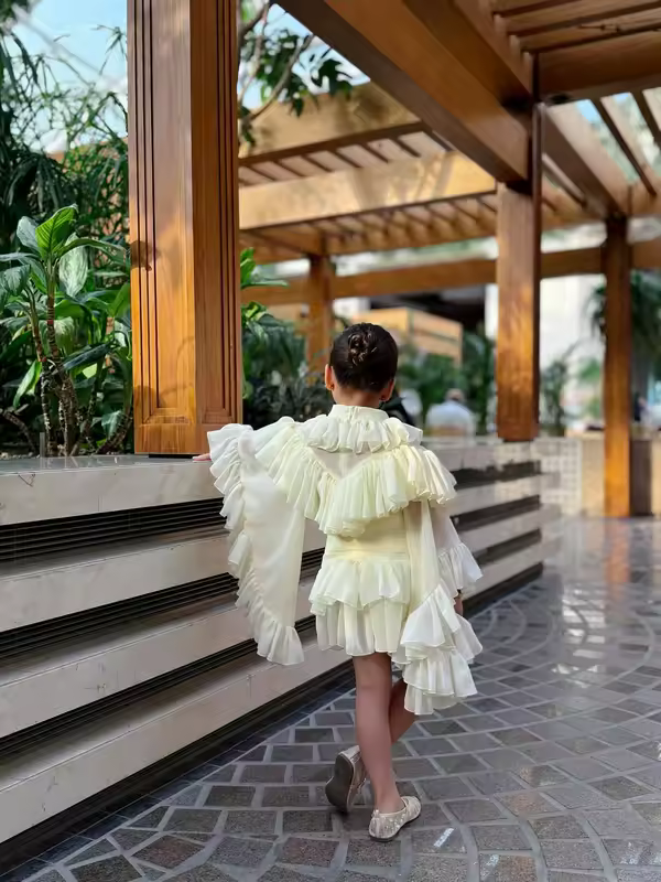OIMG Light Yellow A Line Flower Girl Dresses High Neck Pleated Wedding Party Dress Knee Length Birthday Dress Customized - Image 3