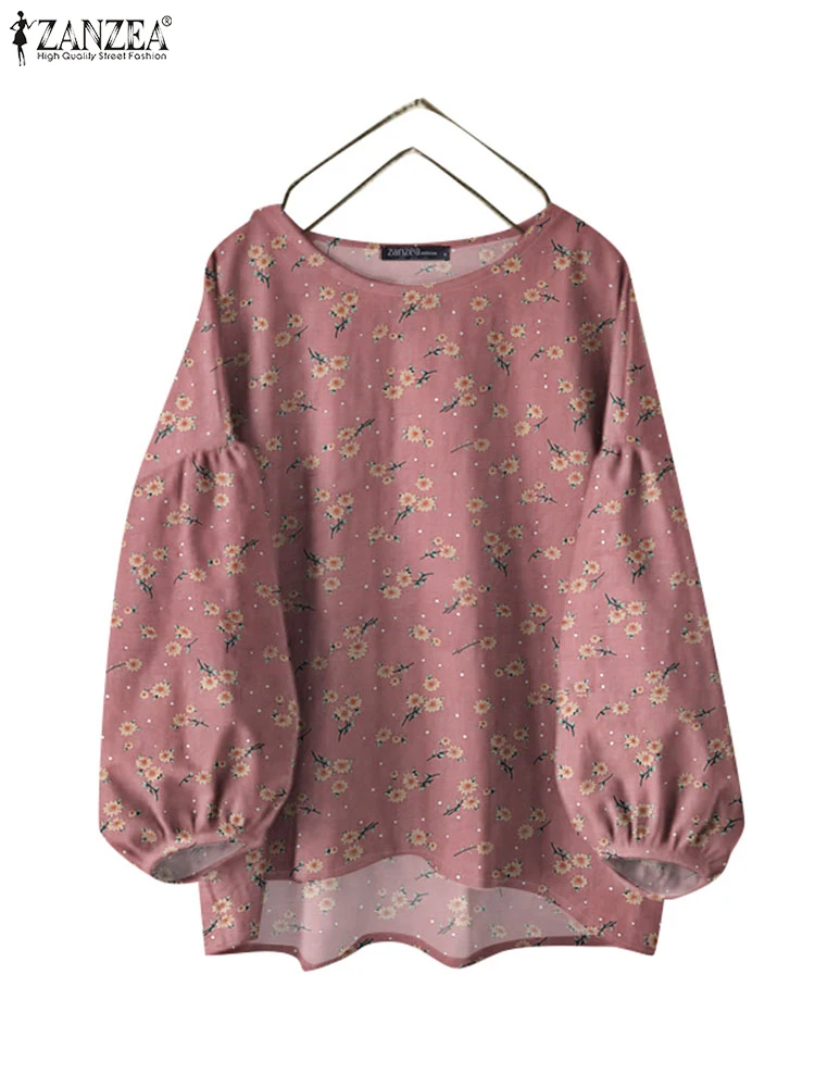 ZANZEA 2024 Autumn Floral Print Shirt Women Elegant Long Lantern Sleeve Shirt Bohemain Holiday Tunic Tops Casual Loose Blusas