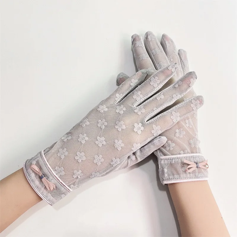 Women\'s UV Protection Driving Anti-slip Cycling Touch Screen Elastic Summer Thin Lace Sunscreen Gloves