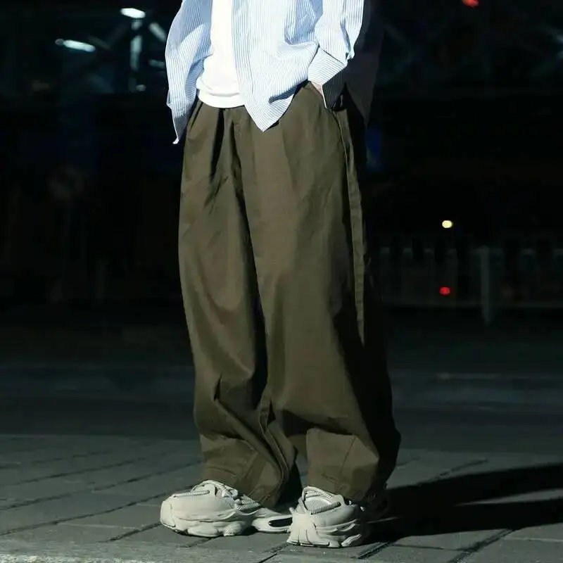 Lightweight Balloon Curved Wide Leg Work Trousers For Men Japanese Cityboy Loose Baggy Casual Daily Long Pants YUJN
