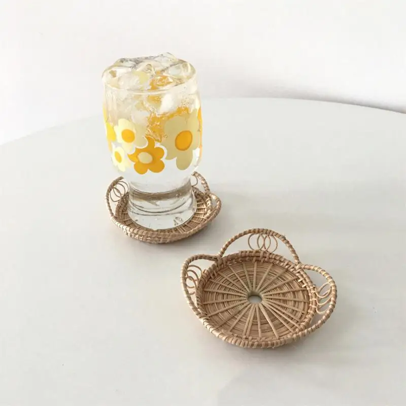 5/3PCS Bamboo Weaving Coaster Rattan Weaving Hand-woven Heat Insulation Tea Cup Mat Anti-skidding Kitchen Dining Bar Drinkware