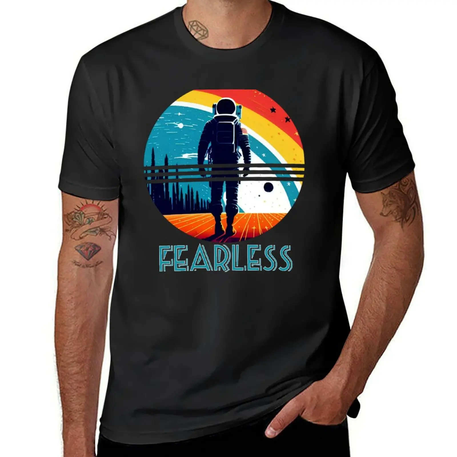 

Fearless circular silhouette space astronaut explorer design T-Shirt summer top plus sizes sweat shirts, men