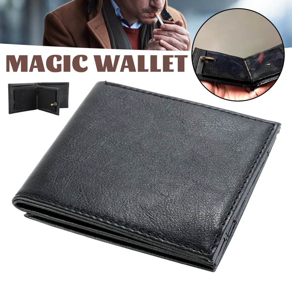 2024 New Short Pouch Magic Trick Fire Flaming Wallet Leather Street Show Close Up Magic Props Purse Stage Street Magic Prop