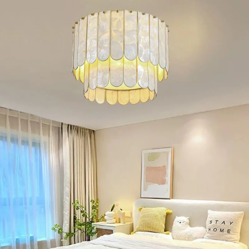 Shell ceiling light, Nordic simple restaurant light, cloakroom cream wind bedroom light, room entrance aisle light