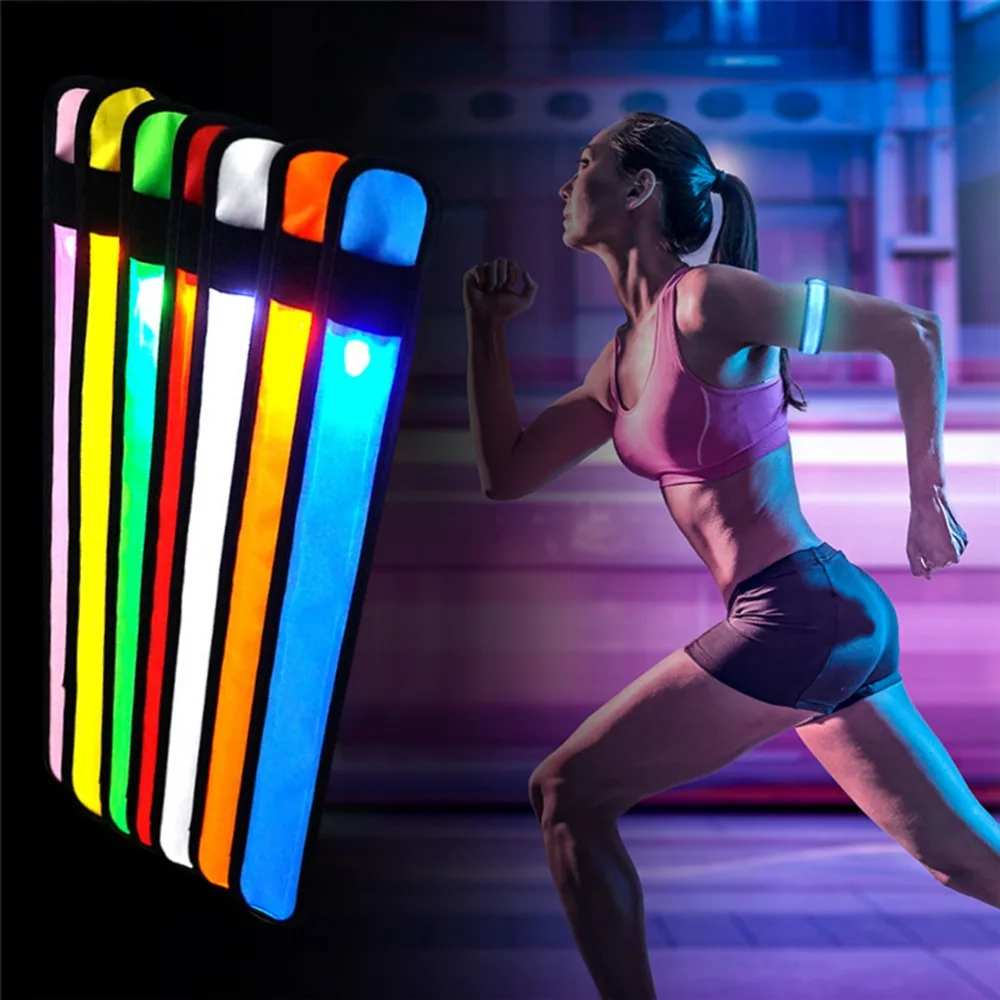 Polyester LED Armband LED Lighted High Visible Slap Bracelet Snap Slap Design Bright Glowing Glow Wristband Night Sport