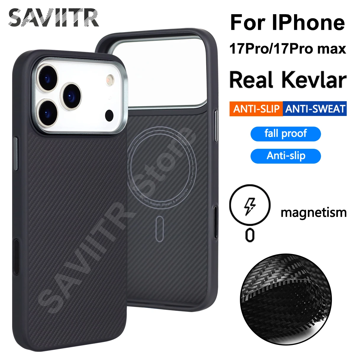 

SAVIITR для iPhone 17Pro 17Pro max чехол для телефона с защитой от падения из арамидного волокна, дизайн 16 Pro max, магнитная беспроводная зарядка, тонкий корпус